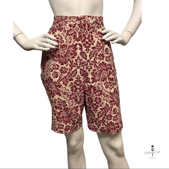 VINTAGE 1950s early 1960s Baroque Floral High Waist Long Walking Shorts 6 8 S M - Picture 6 of 16